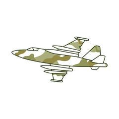 Khaki plane, fighter aircraft, isolated on white background.