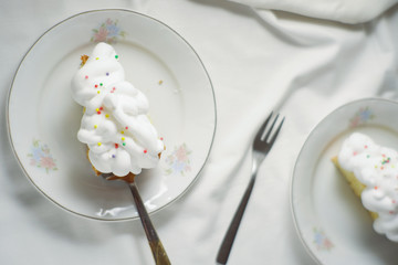 plate of cake with fork and knife