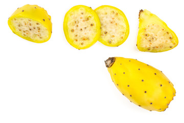 yellow prickly pear or opuntia isolated on a white background with copy space for your text. Top view. Flat lay