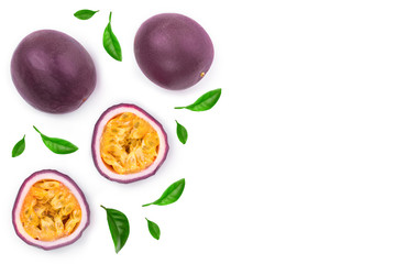 passion fruits with leaves isolated on white background with copy space for your text. Isolated...
