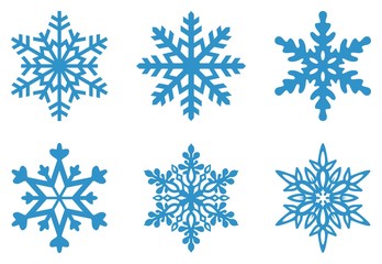 Set von Frostigen Schneeflocken auf einem isolierten weißen Hintergrund