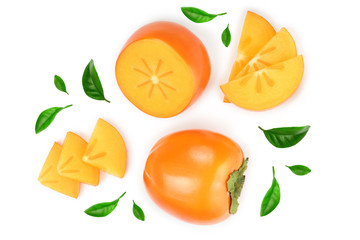 persimmon slice isolated on white background with copy space for your text. Top view. Flat lay pattern
