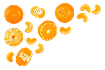 tangerine or mandarin isolated on white background with copy space for your text. Top view. Flat lay