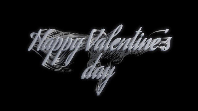 Happy Valentine's Day message words made by white paper braided wavy strings over dark black background. 3d illustration