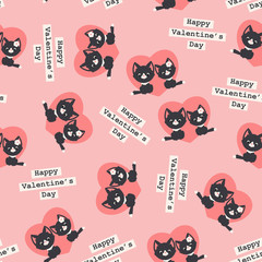 Two black cats/kittens in love seamless pattern.