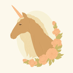 Unicorn in a floral wreath.