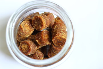 Sugar cane in the glass jar, Top view