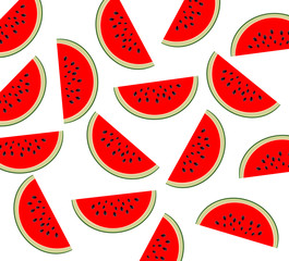 Watermelon pattern. Sliced watermelon on transparent background. Flat lay top view