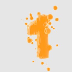 3d number 1. Orange Juice font with drops isolated on white background