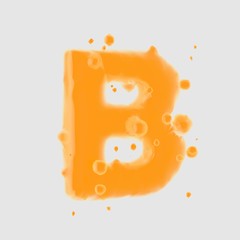 3d letter B uppercase. Orange Juice font with drops isolated on white background