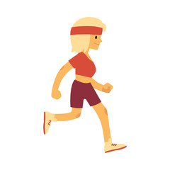 Vector illustration of woman in sportswear running in flat style.