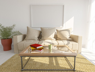Modern sofa in an interior room view