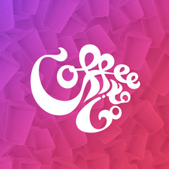 Coffee to go white logo on ripple cups gradient background with modern duotone effect. Version 2