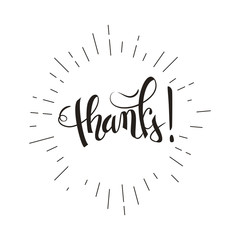 Thank you brush pen lettering, handwritten vector illustration, dark text isolated on white background