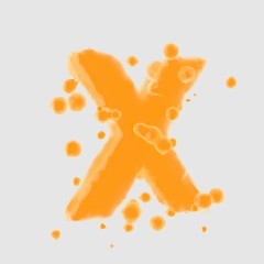 3d letter X uppercase. Orange Juice font with drops isolated on white background