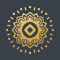 Beautiful Golden Sun With Structure. Hand Drawn. Ornamental Mandala.