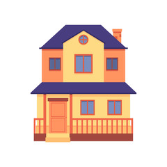 Vector yellow cute double decker, two-storied house in flat cartoon style.