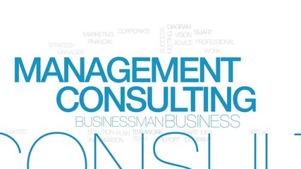 Management consulting animated word cloud. Kinetic typography.