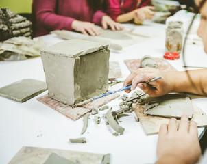 Fototapeta na wymiar Pottery workshop for children