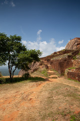 Ruins on top of Sigiriya Lion's rock palace and fortress.Sri Lanka.