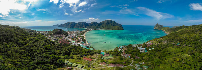Koh Phi Phi Don - Amazing view of bay in andaman sea from View Point. Paradise coast of tropical...