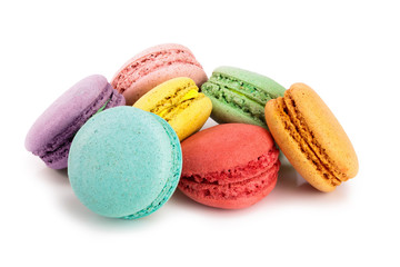 colorful macaroons isolated on white background closeup