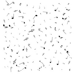 Music notes. Mensural musical notation. Black notes symbols.  Music staff.