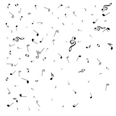Music notes. Mensural musical notation. Black notes symbols.  Music staff.