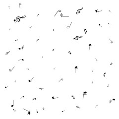 Music notes. Mensural musical notation. Black notes symbols.  Music staff.