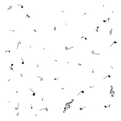 Music notes. Mensural musical notation. Black notes symbols.  Music staff.