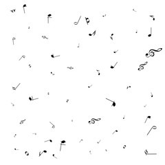 Music notes. Mensural musical notation. Black notes symbols.  Music staff.