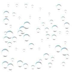 Bubbles on white background. Simple design, clear soapy shiny, vector illustration