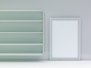 White blank photo frame mockup over background. 3D