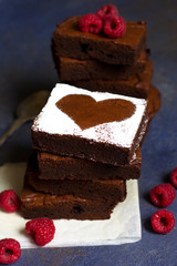 Raspberry Brownie, Valentine's Day, on dark blue background