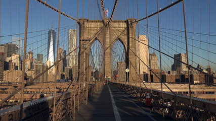 Brooklyn bridge and manhattan high buildings, New York, USA