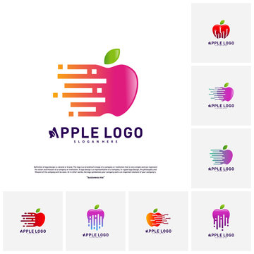 Set of Tech Apple logo concept. Fast Apple Creative Technology Logo vector template. Icon symbol
