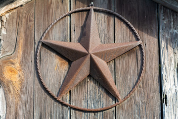 Lone Star sign on a wooden door in Texas.