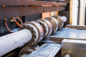 Roller forming machine. The interior of the plant producing a metal profile.