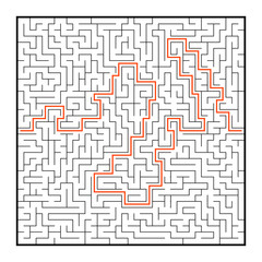 Abstract square maze. Game for kids. Puzzle for children. One entrance, one exit. Labyrinth conundrum. Flat vector illustration isolated on white background. With answer.