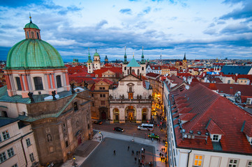 Fototapeta na wymiar View on the roofs in Stare Misto. Prague. Sunset