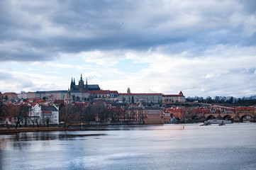 Obraz premium view of the Vltava, Charles Bridge and Mala Strana in Prague.