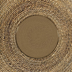 Fototapeta na wymiar Background of textured cording woven in circles to create solid pattern. One image has center text area.