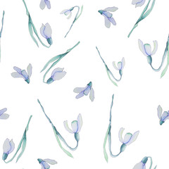 Watercolor pattern of snowdrop flowers