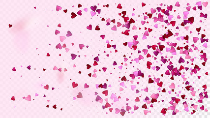 Red, Pink Hearts Vector Confetti. Valentines Day Wedding Pattern. Elegant Gift, Birthday Card, Poster Background Valentines Day Decoration with Falling Down Hearts Confetti. Beautiful Pink Scatter