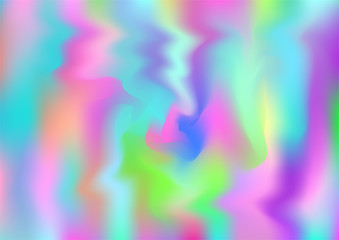 Hologram Magic Dreamy Vector Background. Rainbow Girlie Iridescent Gradient, Holographic Fluid Poster Wallpaper. Bright Pearlescent Hologram Fairy Cool Web Banner. Modern Tech Music Sound.