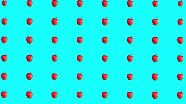 Animated pattern juicy apples on a cyan background. Contemporary collage. Loop, 4k