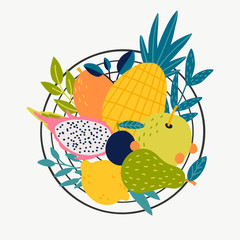 Vector food set for your design. Cute doodle illustration with fruit isolated on white background on white background.