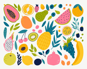 Vector food set for your design. Cute doodle illustration with fruit isolated on white background. 
