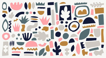 Trendy vector abstract pieces.  Paper cutouts. Hand drawn modern design for card, print on clothes.