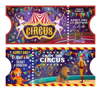 Circus show tickets vintage cartoon tickets